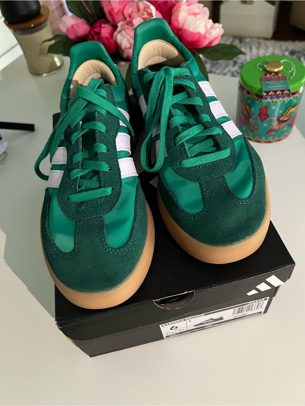 Adidas Green and White Classic Sneakers